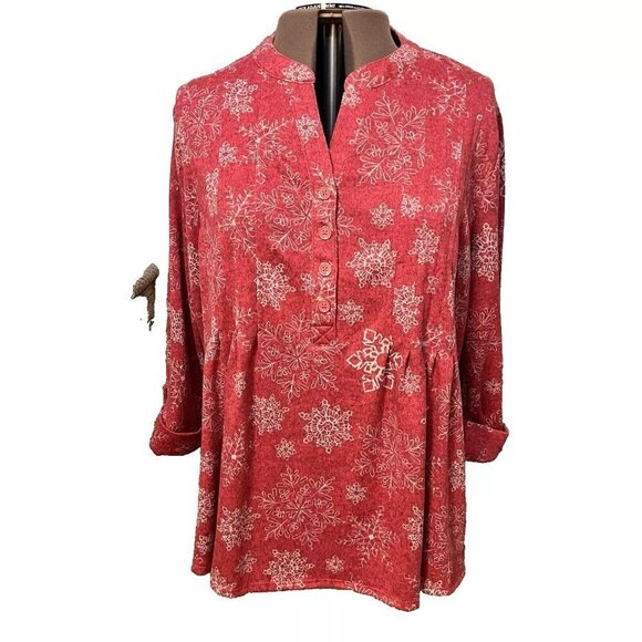 KIM ROGERS. Size 3X. Soft Pink Pleated 1/2 Placket Pullover Top. 3/4 Sleeve. B37 - Picture 1 of 6